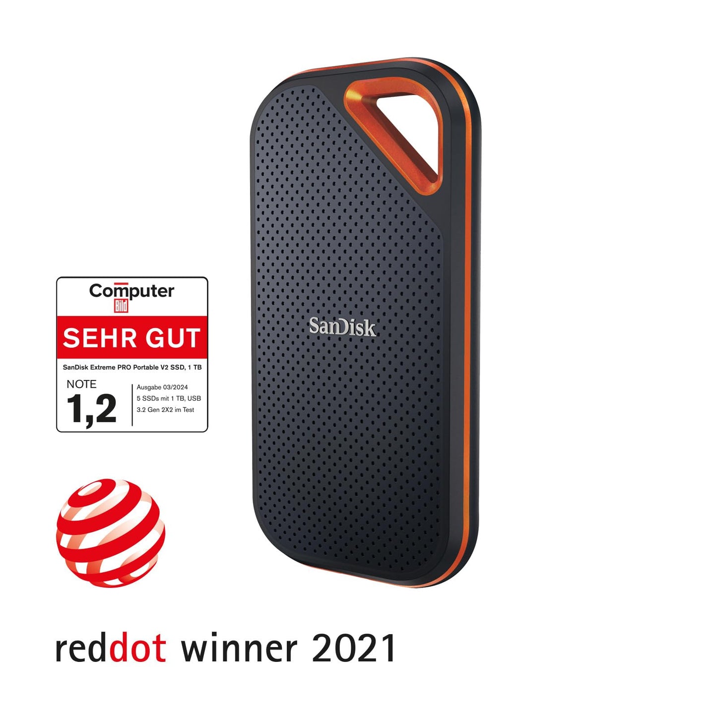 SanDisk Extreme PRO Portable SSD 1TB (external SSD, NVMe SSD performance, 2.5 inch, 2,000 MB/s read and write, AES encryption, IP65 water and dust protection) gray - SDSSDE81-1T00-G25