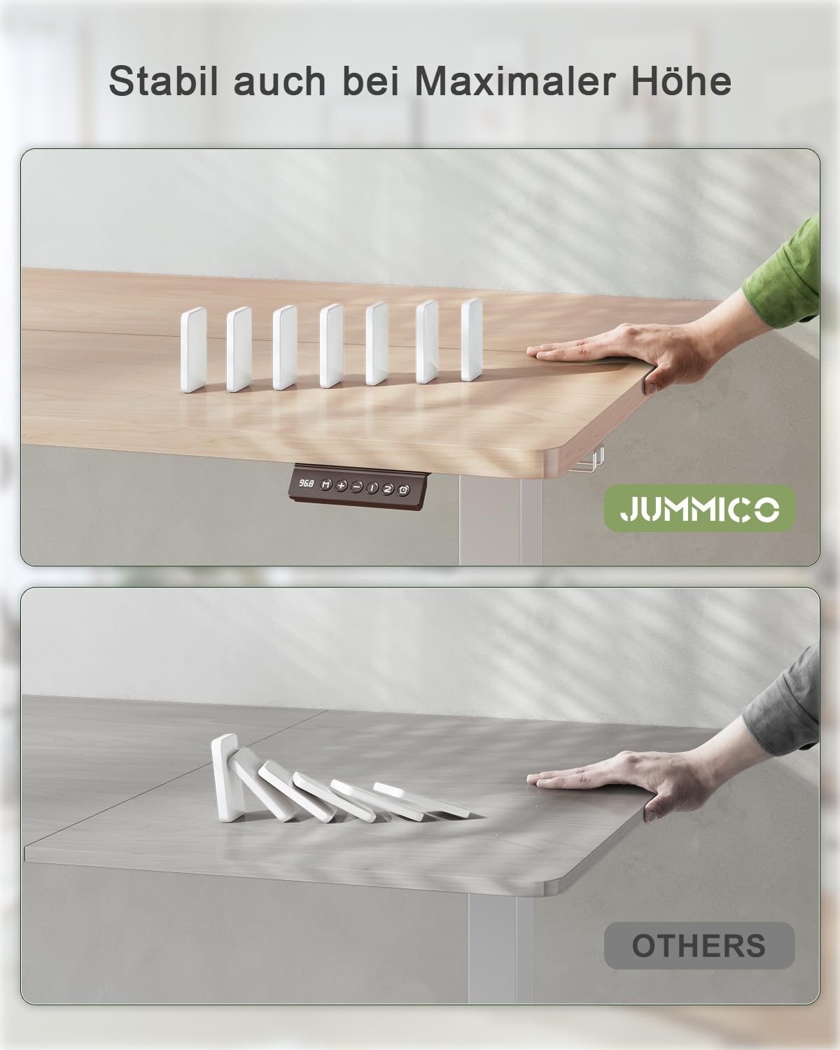 JUMMICO Birou reglabil pe înălțime cu port de încărcare USB, birou reglabil pe înălțime electric 100 x 60 cm, masă stand-sit, birou standing, masă reglabilă pentru computer, birou standing, bej - 0403