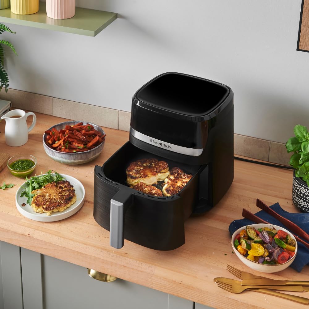 Russell Hobbs hot air fryer XL 5.5 l Rapid AirFryer (compact housing, very quiet) SatisFry (9 programs, dishwasher safe, deep fryer without oil, touch screen, grilling, baking) 27621-56