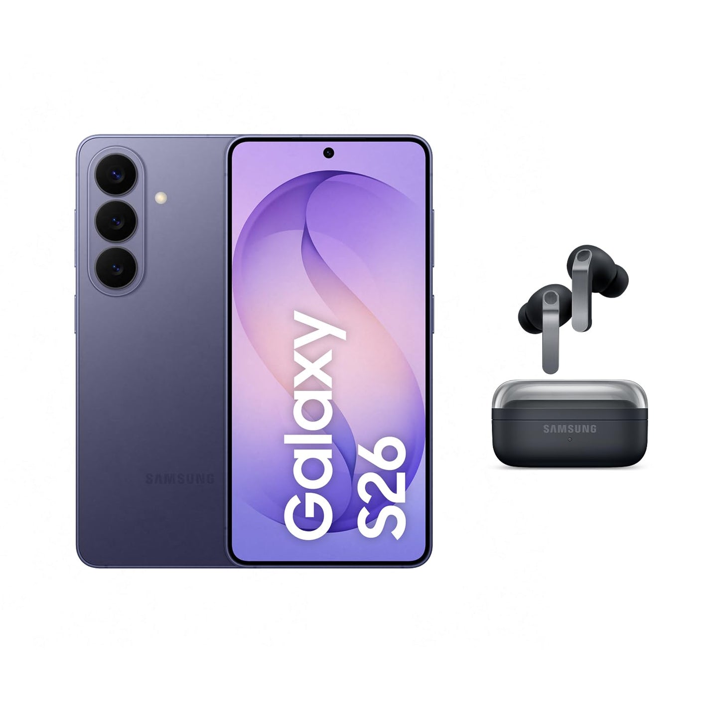 Samsung Galaxy S26 AI smartphone with Galaxy AI, no contract, mobile phone with Android, 12 GB RAM, 256 GB storage, AP processor, Cobalt Violet, 3 year manufacturer's warranty, incl. Galaxy Buds4 Pro Black