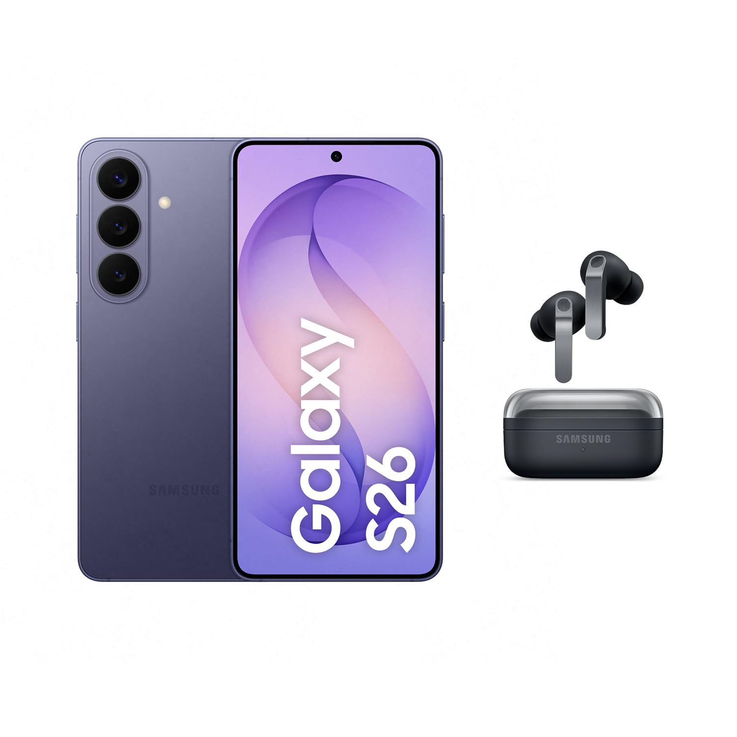 Smartphone Samsung Galaxy S26 AI cu Galaxy AI, fără contract, telefon mobil cu Android, 12 GB RAM, 256 GB stocare, procesor AP, Violet Cobalt, 3 ani garanție de la producător, include Galaxy Buds4 Pro Negru