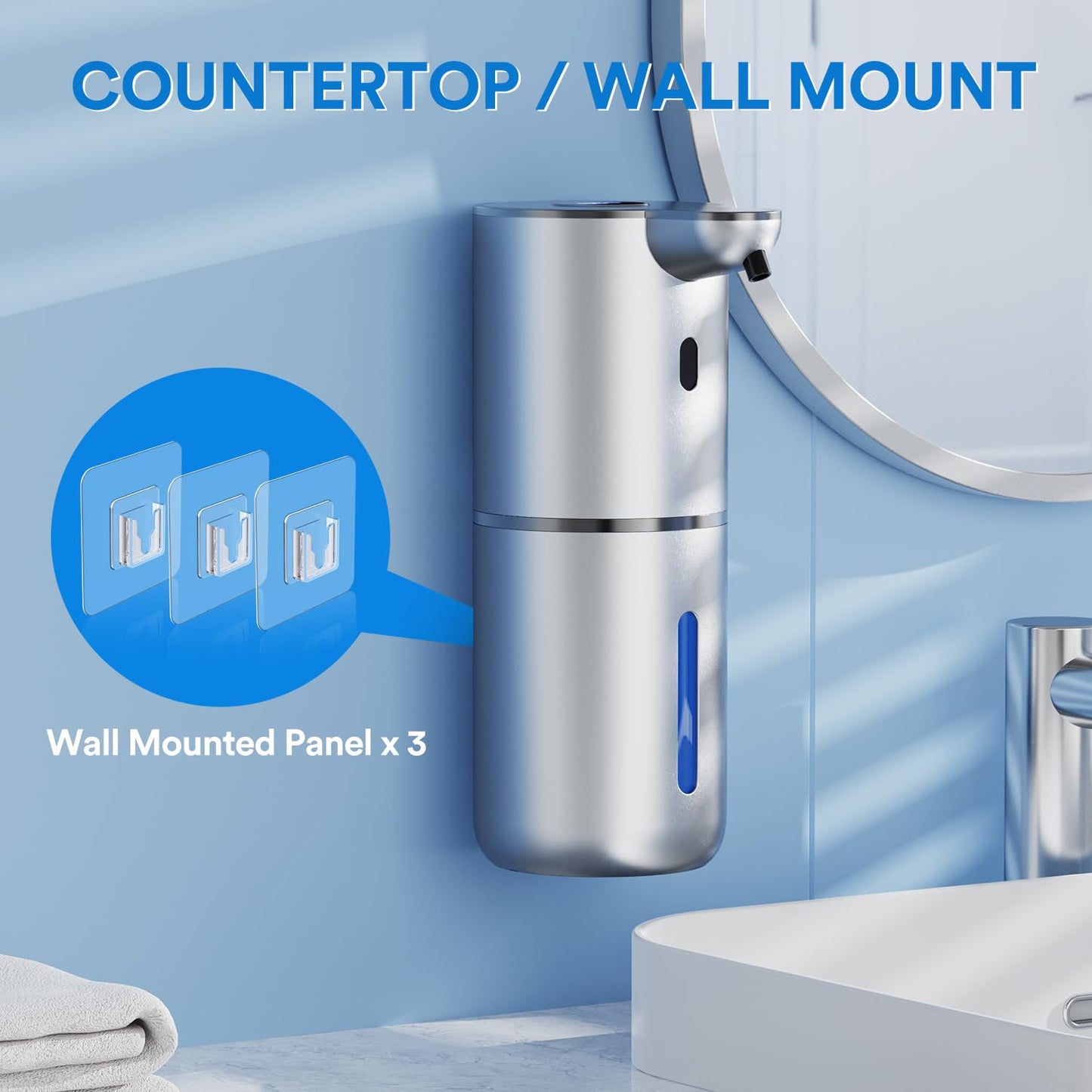 Soap dispenser automatic with digital display, 380 ml electric soap dispenser with sensor, wall mounting, contactless, USB rechargeable IPX5 waterproof foam soap dispenser for bathroom, kitchen - P18