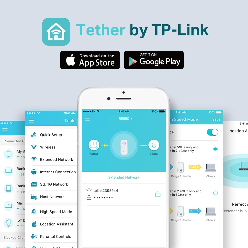 TP-Link RE655 WLAN amplifier repeater AC2600, dual-band AC + N, 1733 Mbit/s 5GHz + 800Mbit/s 2.4GHz, gigabit LAN port, 4*4-MU-MIMO, app control, maximum coverage