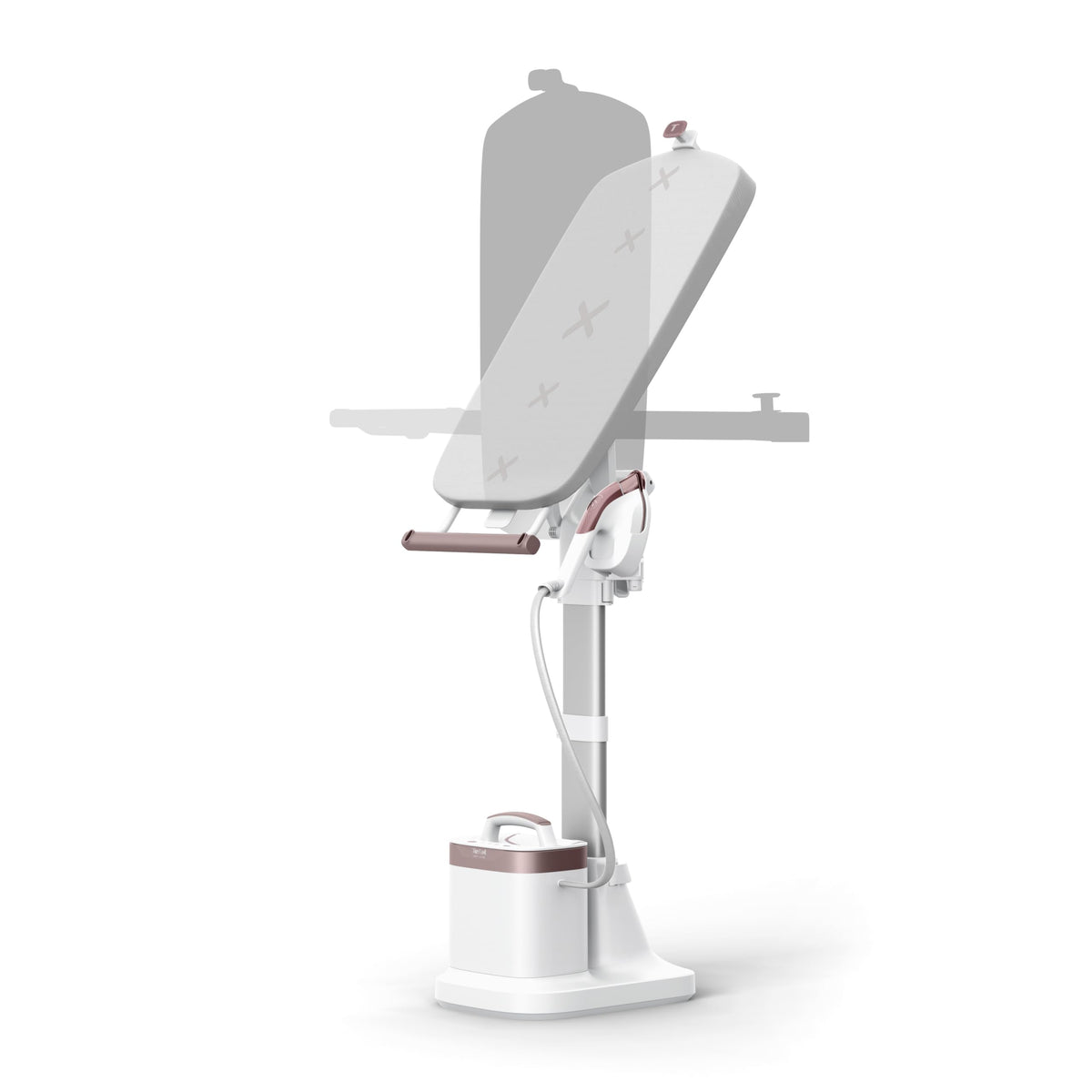 Tefal IXEO Vision All-in-One, aparat de aburire, cu tablă multifuncțională, eliberare de abur de până la 80 g/min, șoc de abur de 200 g/min, tehnologie LED integrată, bază detașabilă, Alb/Roz scorțișoară, QT1811E0