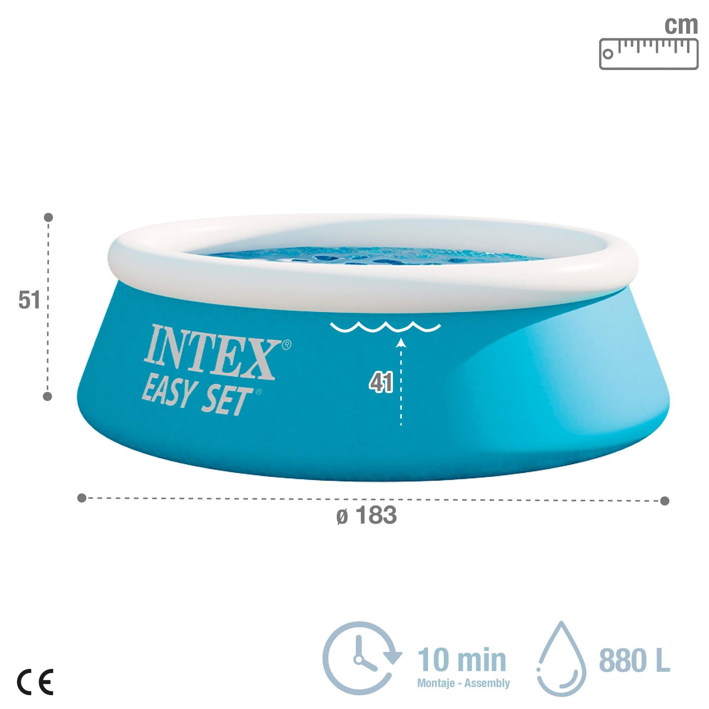 INTEX "Easy Set" pool, round above-ground pool (Ø183 x 51), robust inflatable children's pool for the garden, round pool, paddling pool, volume 800 l, quick assembly pool for children aged 3 and over, blue (28101NP)