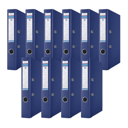 Donau Premium Slim Folder Pack of 10/DIN A4/5 cm/10 Pieces/Navy Blue/Plastic Cover PP/Carton Paper Slot Folder Office Folder File Ring Binder/Green Dot - 3955001PL-18