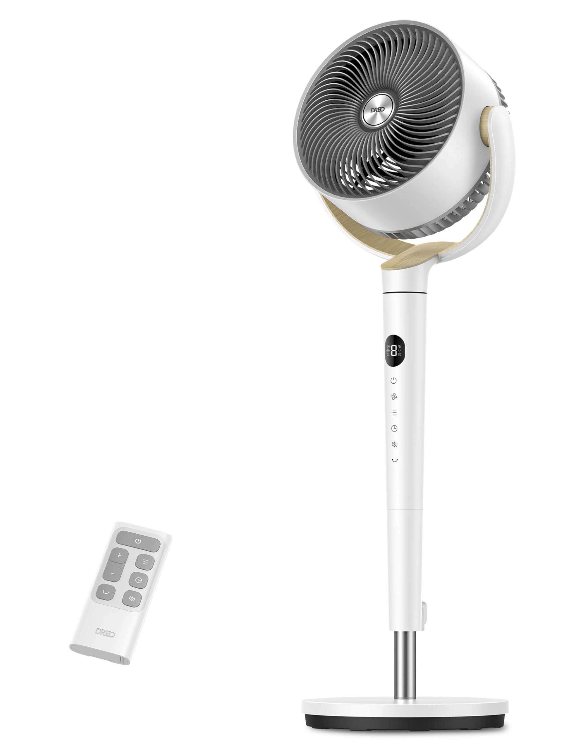DREO pedestal fan very quiet, large fan with remote control, 20dB silent fan with DC motor, 120° oscillating, 4 modes, 94-107cm height adjustable, floor fan, TurboPoly™ Fan 512, white