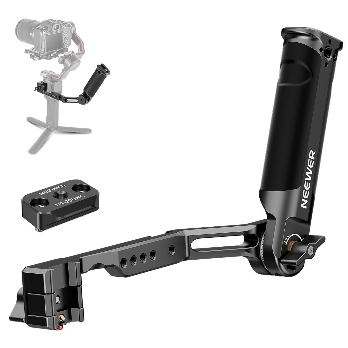 NEEWER RS4 RS3 adjustable gimbal carrying handle with NATO rail, compatible with DJI RS4/RS4Pro/RS3/RS3Pro/RS3Mini/RS2/RSC2/Ronin S/Ronin SC for shooting from low angles, max. load capacity 6kg, ST49 - 10104118