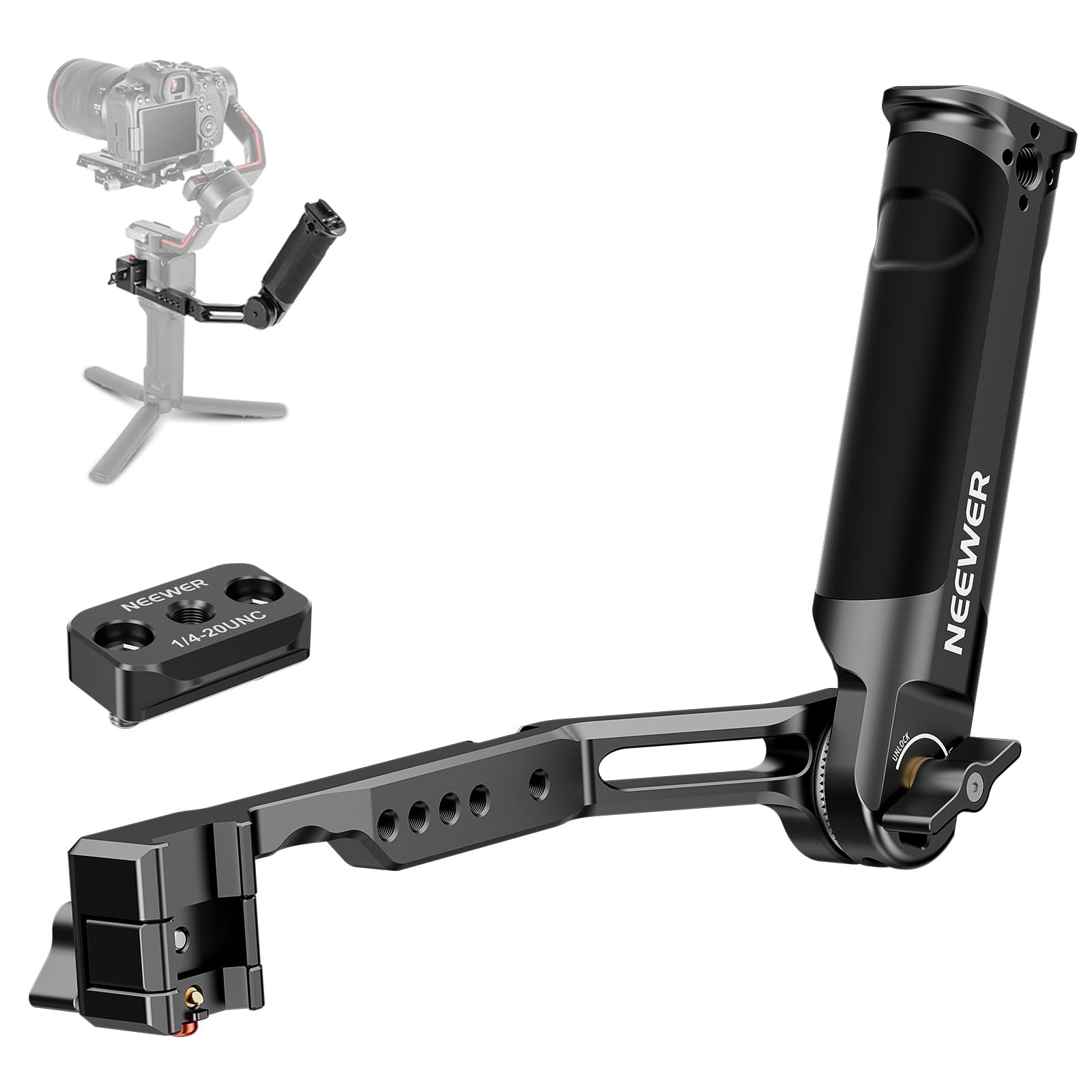 NEEWER RS4 RS3 adjustable gimbal carrying handle with NATO rail, compatible with DJI RS4/RS4Pro/RS3/RS3Pro/RS3Mini/RS2/RSC2/Ronin S/Ronin SC for shooting from low angles, max. load capacity 6kg, ST49 - 10104118