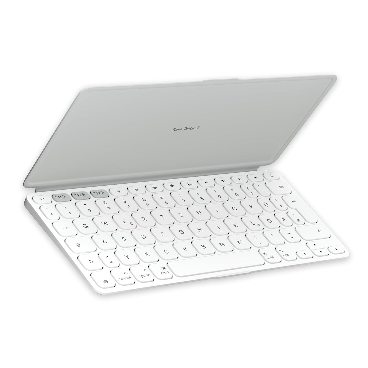Logitech Keys-To-Go 2, mobile wireless keyboard for iPad with integrated protective cover, slim and compact, for iPad, iPhone, Mac and Apple TV, easy device switching, DEU QWERTZ layout - light gray - 920-013005