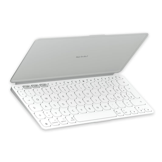 Logitech Keys-To-Go 2, mobile wireless keyboard for iPad with integrated protective cover, slim and compact, for iPad, iPhone, Mac and Apple TV, easy device switching, DEU QWERTZ layout - light gray - 920-013005