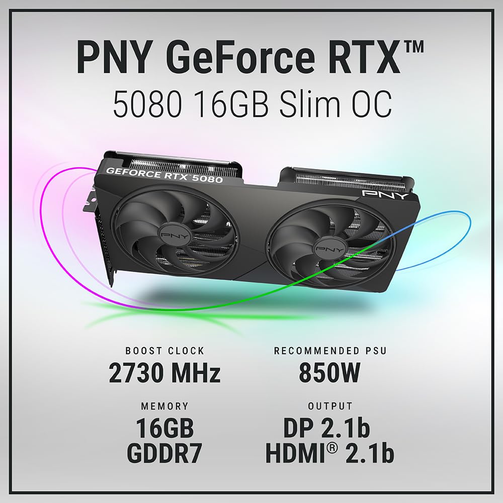 PNY NVIDIA GeForce RTX™ 5080 Slim Dual Fan, Dual Slot OC Graphics Card - VCG508016DFSXPB1-O