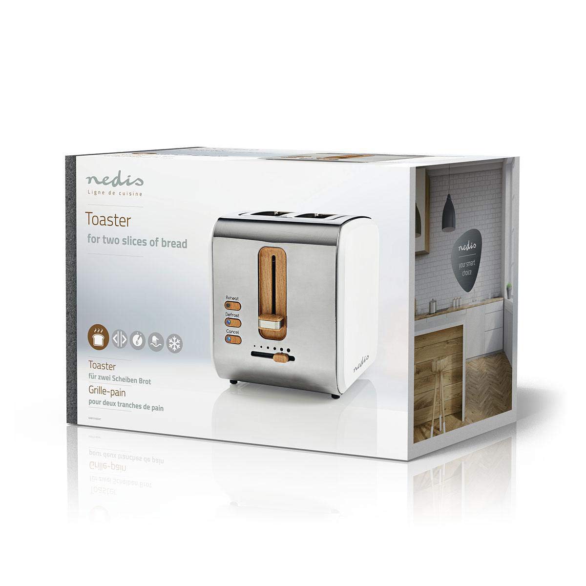Nedis Toaster - Soft-Touch - 6 Different Levels - Defrost and Reheat Function - Crumb Tray - Auto Shut-off - Household Appliance - Cancel Function - 2 Wide Slots - White - 5412810270330