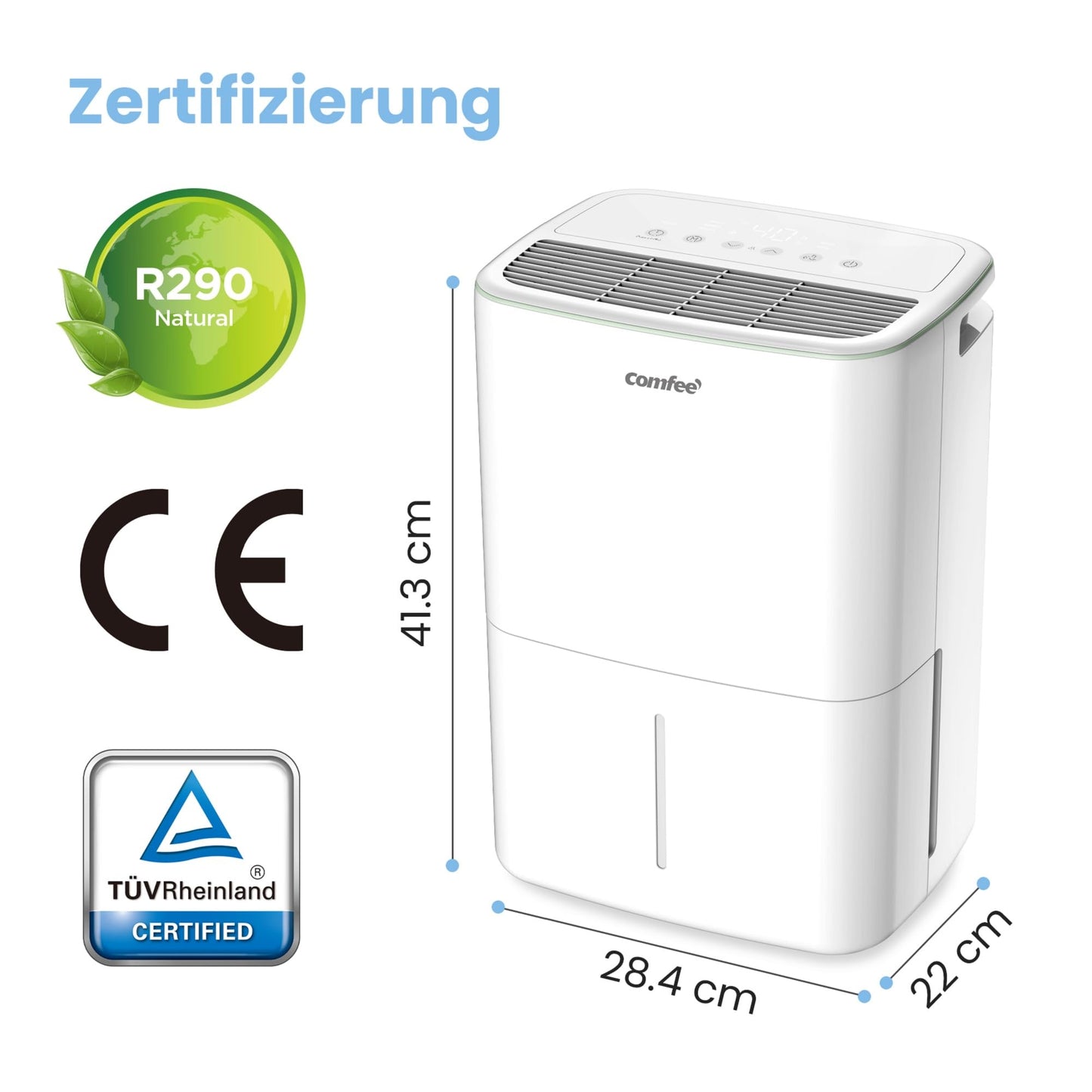 COMFEE dehumidifier 12 liters/day, suitable for rooms of approx. 50 cubic meters (20 square meters), automatic defrost, child lock, noise reduction, refrigerant R290, CDDOE-12DEN7-QA3 (EU)