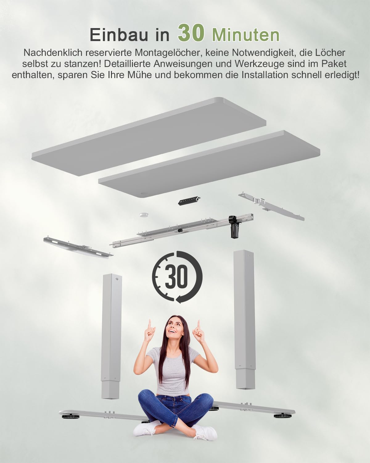JUMMICO Birou reglabil pe înălțime cu port de încărcare USB, birou reglabil electric pe înălțime 100 x 60 cm, masă de stat-șezut, birou tip standing desk, masă de calculator reglabilă, birou standing desk, gri - 0403
