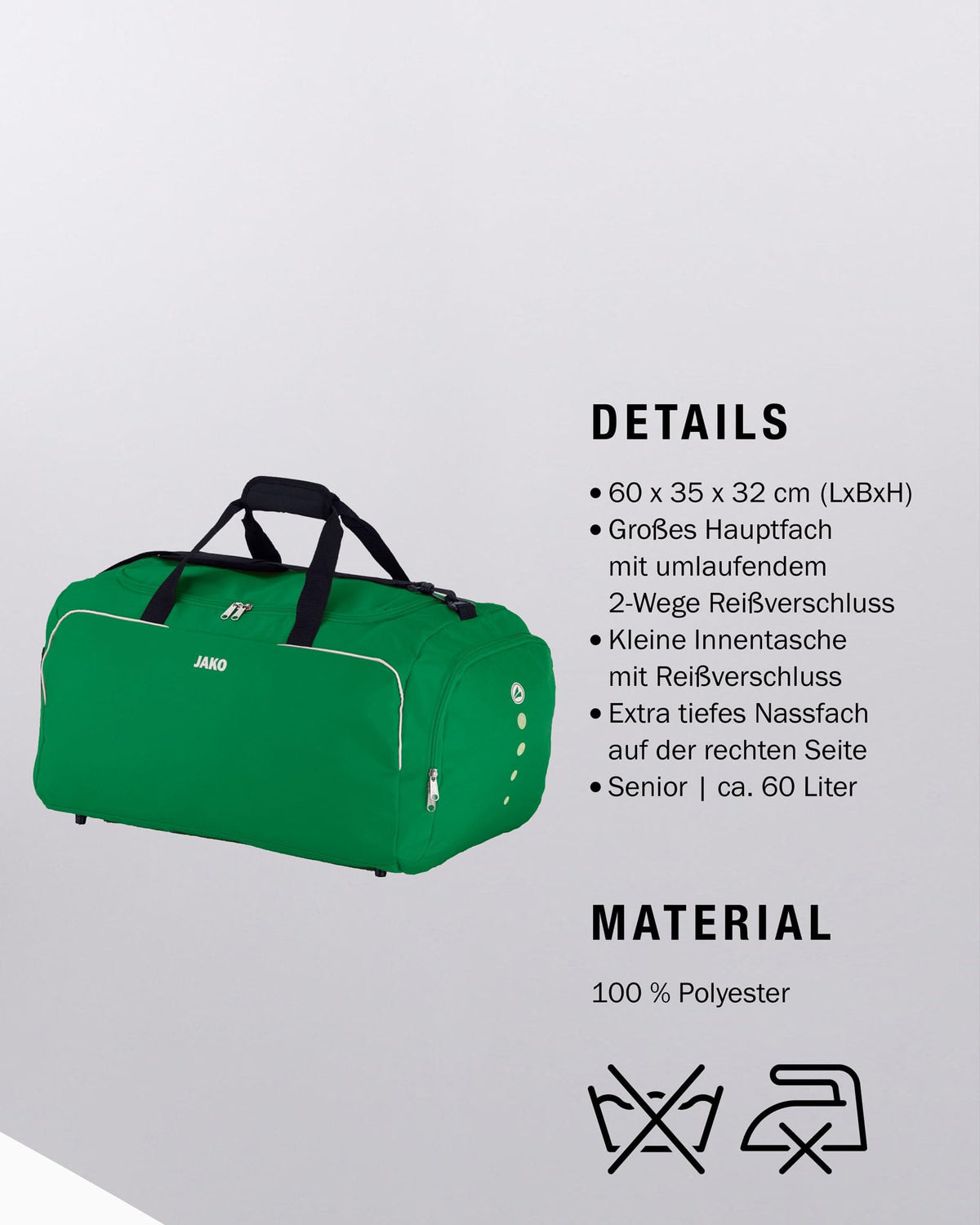 JAKO Geantă sport Classico, Unisex, Verde, aprox. 60 litri - 1950/06/3