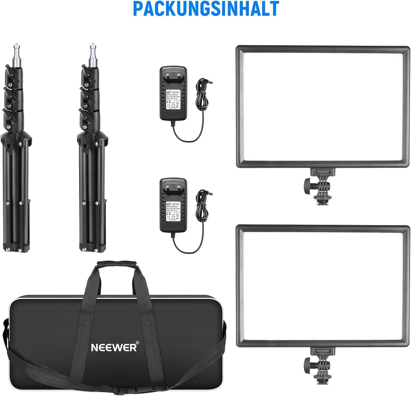 NEEWER 13" LED video light panel set with tripod, streaming light with lithium battery pack of 2 soft LED video lights 3200K-5600K CRI 97+ 2400lux, studio light for live gaming YouTube camera photography - 10099293