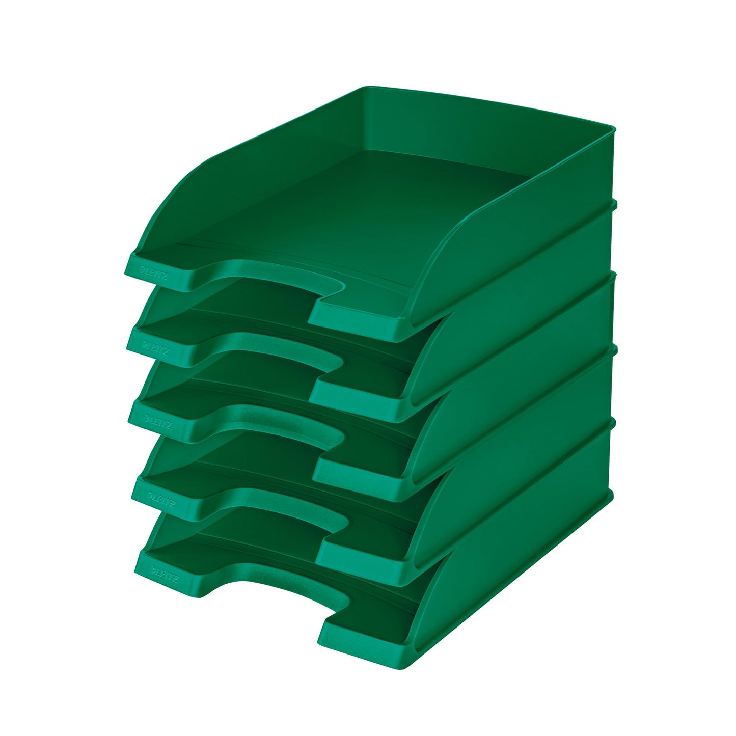 Leitz letter basket standard A4, pack of 5, letter tray in premium quality, stackable storage compartments as desk organiser, can be combined with Plus series, green, 52270055