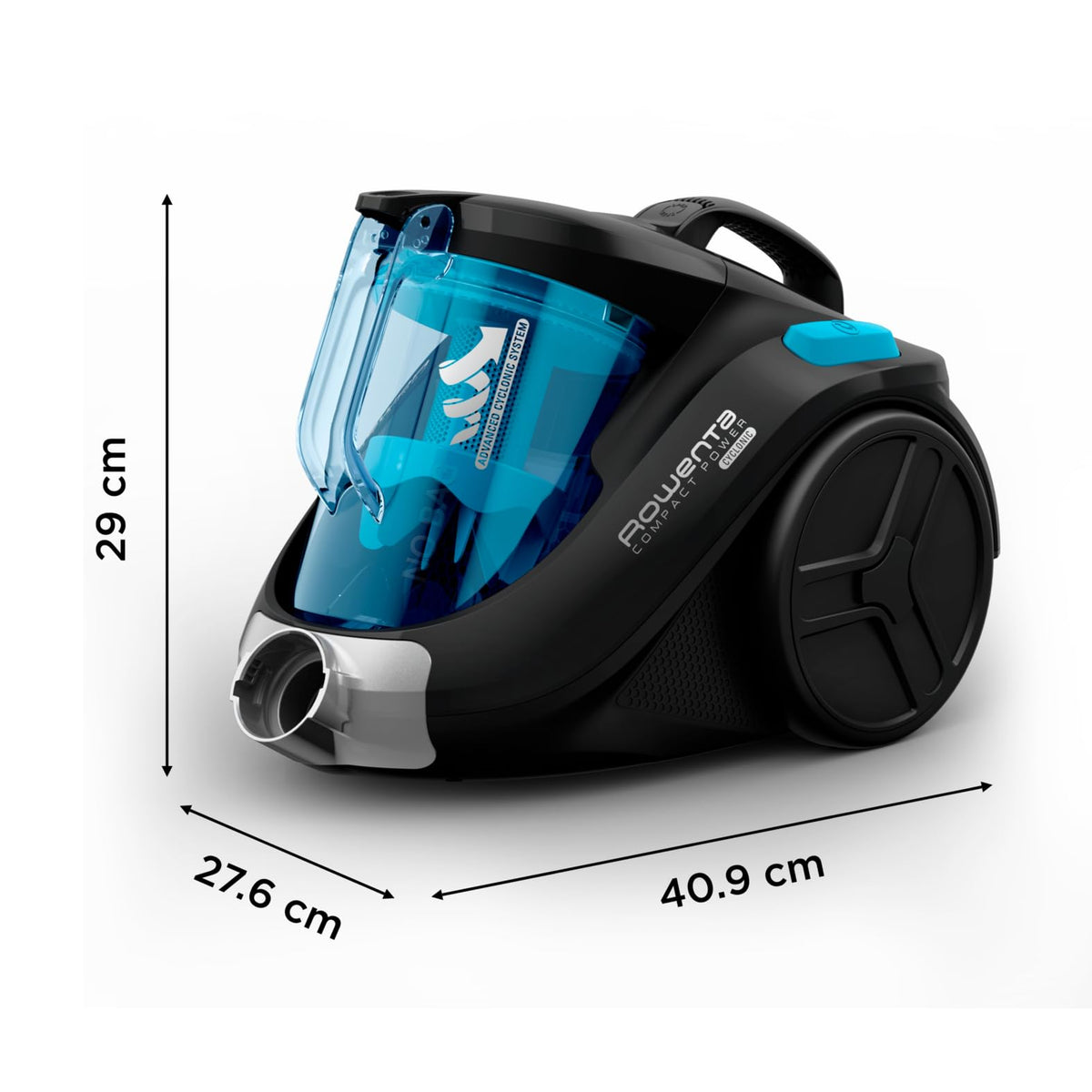 Rowenta Compact Power Cyclonic, aspirator fără sac, îndepărtează murdăria adânc înrădăcinată, 750 Watt, capacitate de 1,5 litri, golire ușoară, aspirator silențios, negru/albastru, RO3731 - RO3731EA