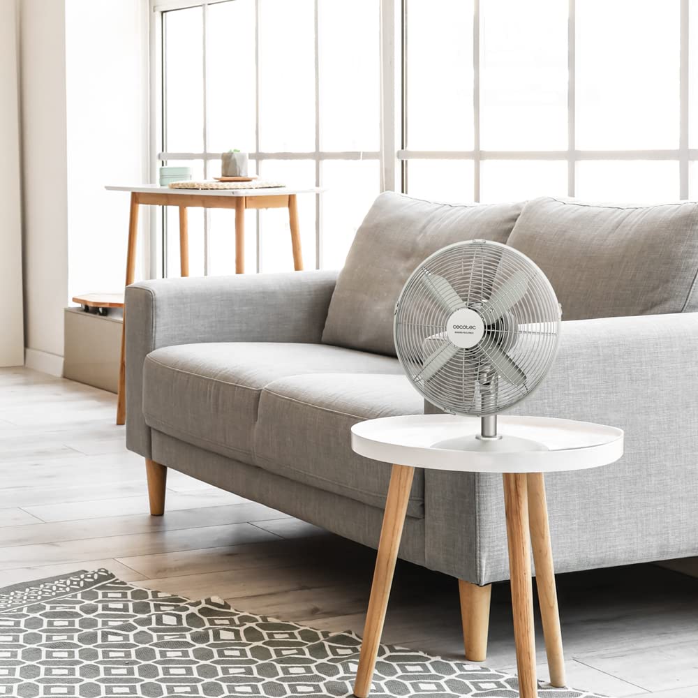 Cecotec table fan EnergySilence 610 SteelDesk. 40W, steel finish, 12" diameter with 4 blades, 3 speeds, oscillation, height adjustable, maximum safety - 08231