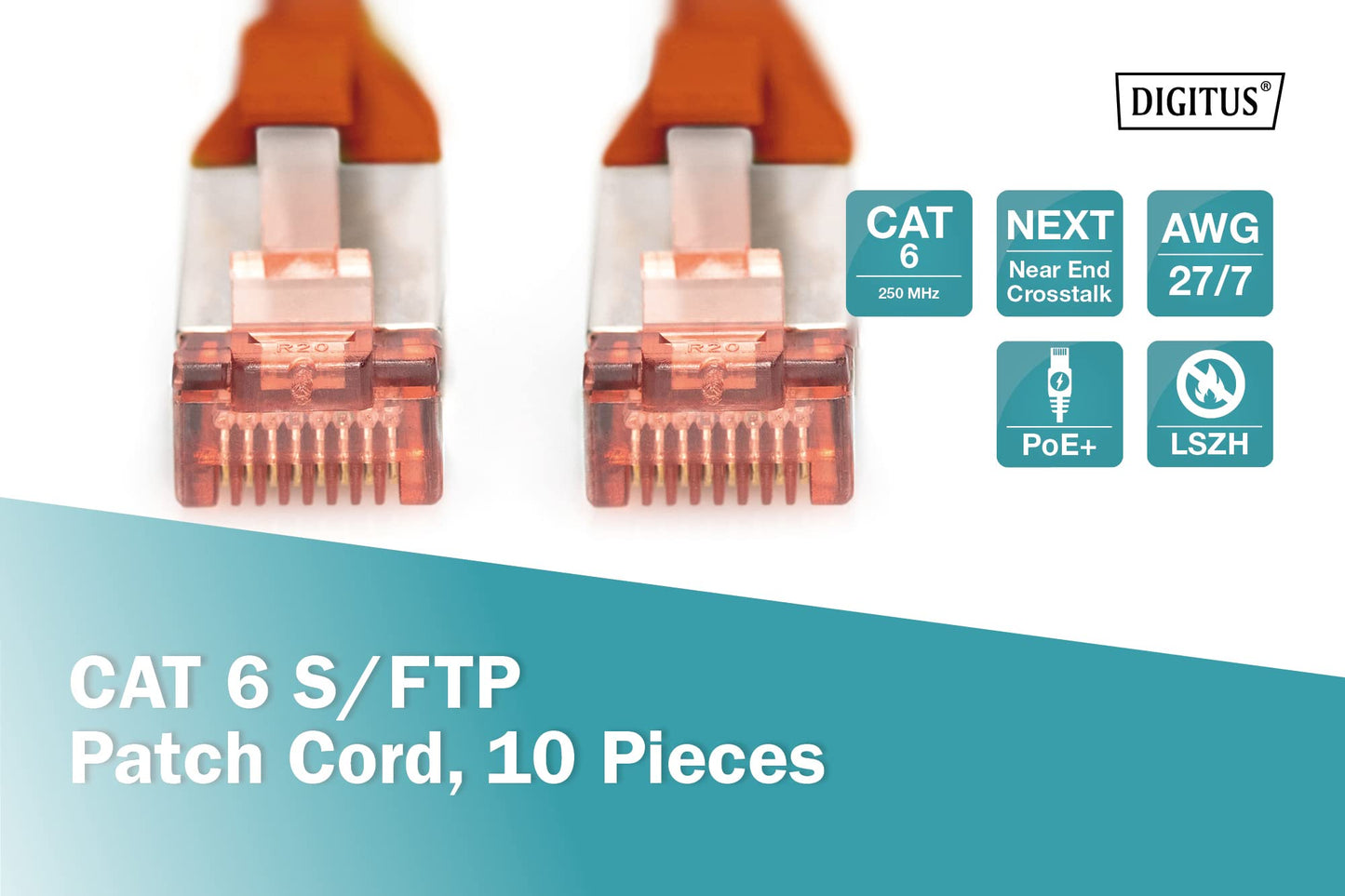 DIGITUS LAN cable Cat 6 – 2 m – 10 pieces – S/FTP shielded – red - DK-1644-020-R-10