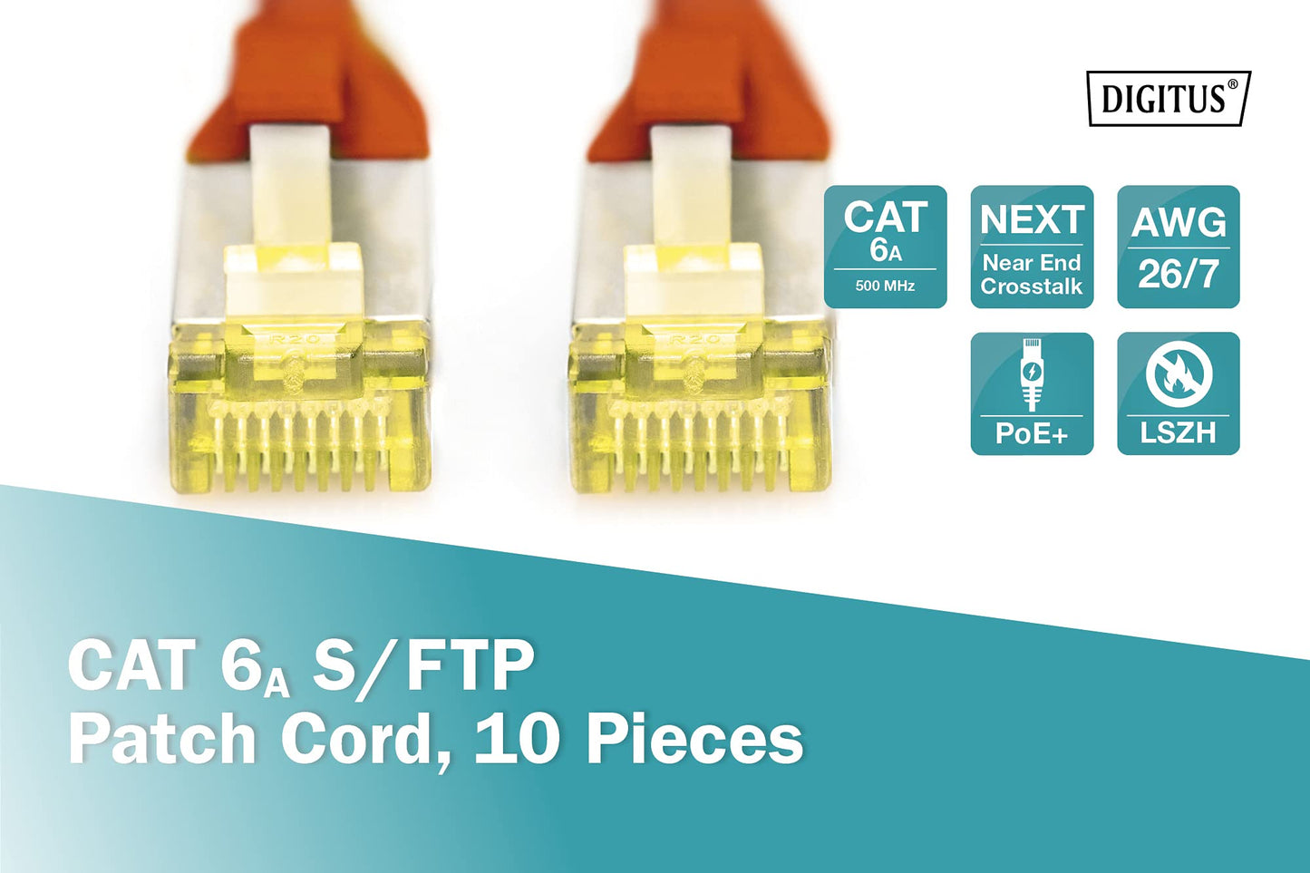 DIGITUS LAN cable Cat 6A – 3 m – 10 pieces – S/FTP shielded – red - DK-1644-A-030-R-10