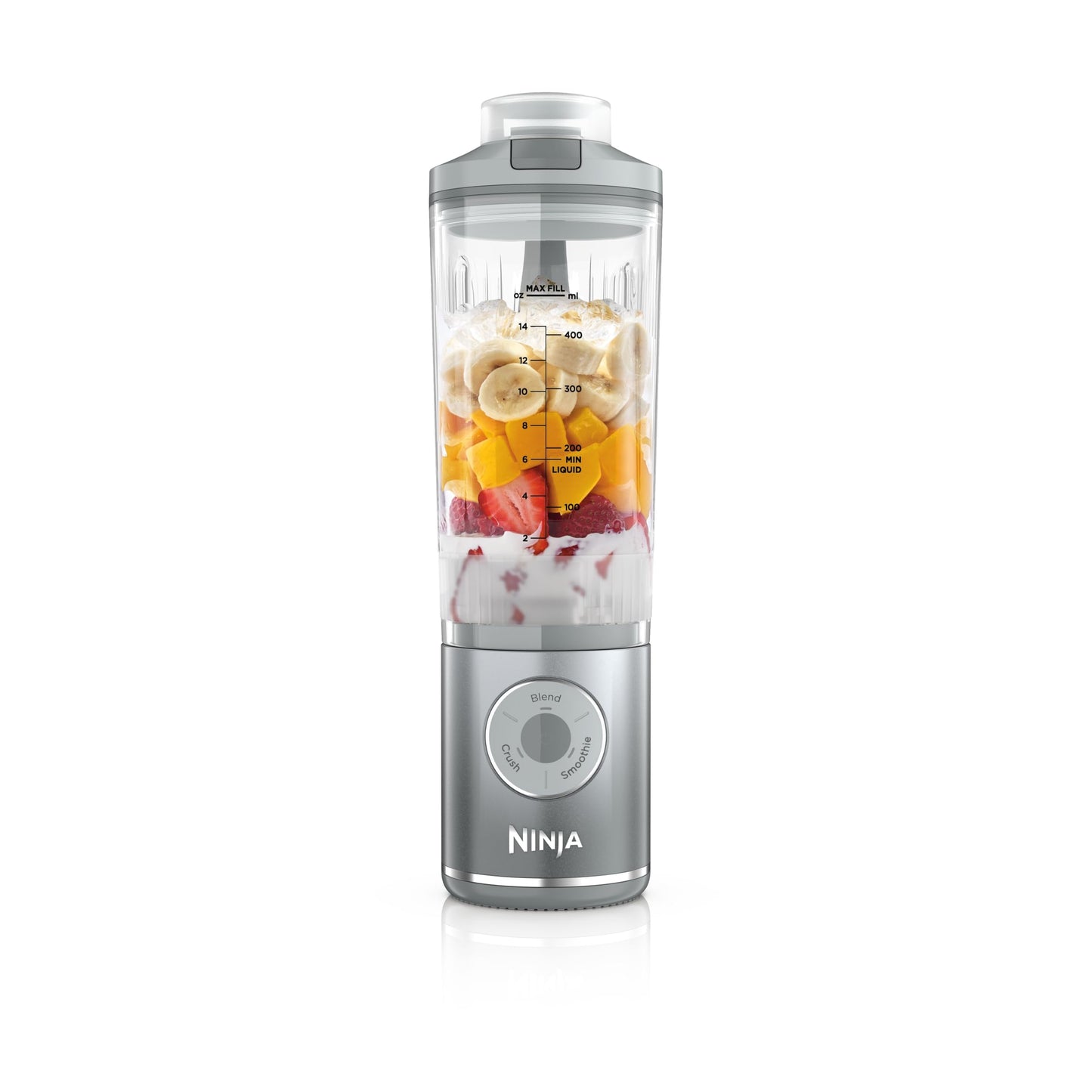 Ninja Blast Max Portable Blender/Smoothie Maker, 570ml, Rechargeable, Blending Cup & Leakproof Lid, 3 Functions, Smoothies, Protein Shakes, Silver BC251EUSL