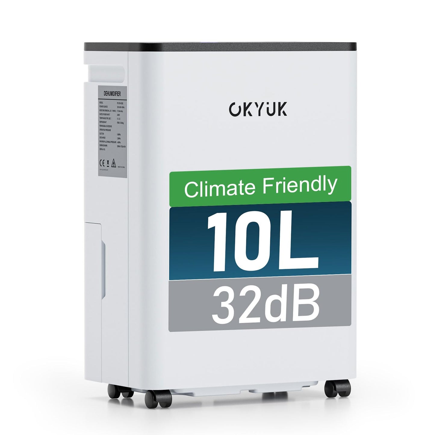 OKYUK Electric Dehumidifier 10L with Digital Humidity Display, 32dB Quiet 25m², with Automatic Switch-Off, for Motorhome, Bathroom, Basement, 1 Year Exchange/10 Year Warranty (10L White) - PD10R-03BE