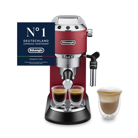 De'Longhi Dedica Style - Perfetto compact portafilter machine espresso machine with buttons, manual milk frother for espresso and cappuccino, ESE pad suitable, 15cm wide, red (EC685.R) - 0132106169