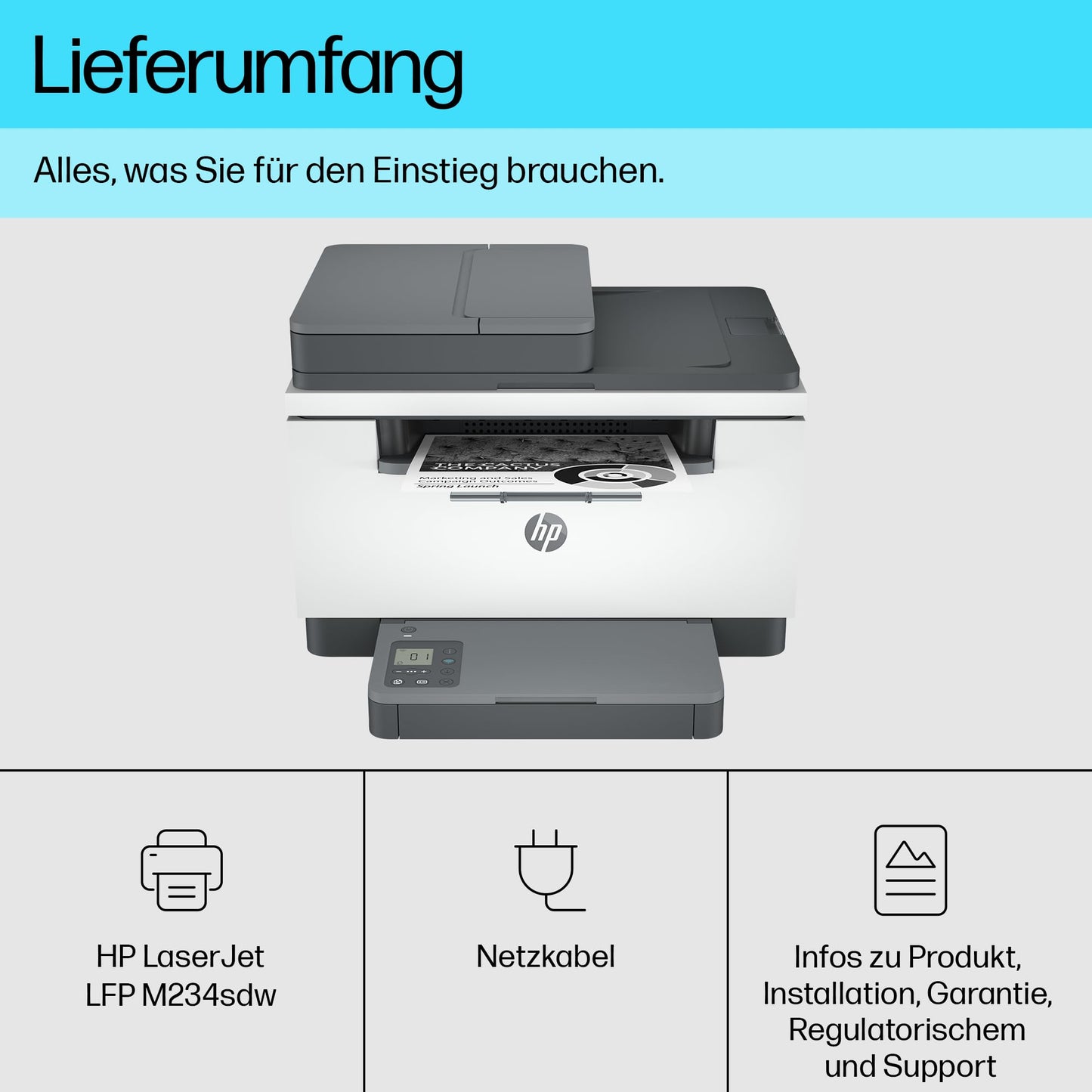 HP LaserJet MFP M234sdw multifunction laser printer, printer, scanner, copier, document feeder, WLAN, LAN, duplex, airprint, gray-white - 9YG05F