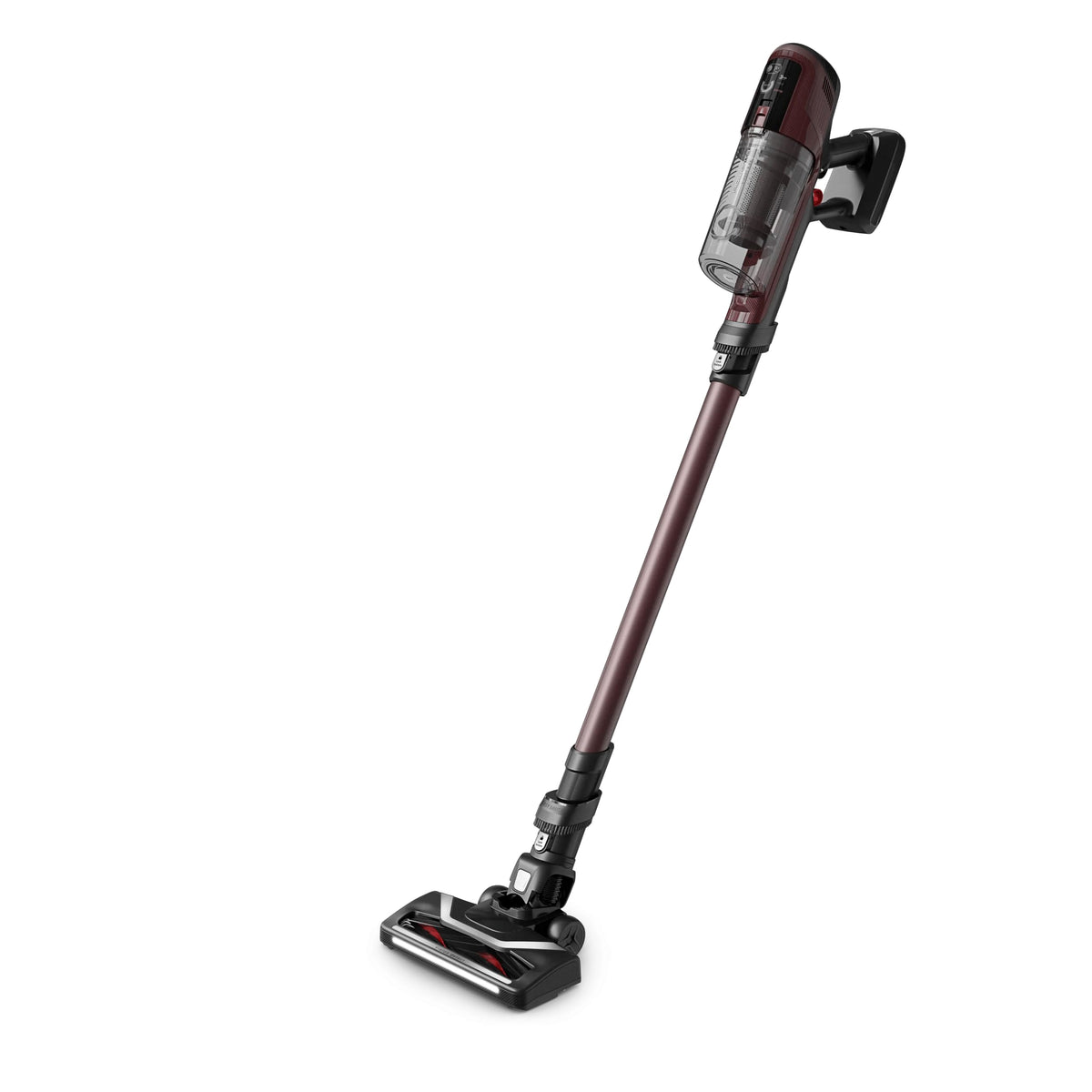 Rowenta X-Pert 6.80 aspirator vertical fără fir cu acumulator, putere de 100 AW, autonomie de până la 60 de minute, duză LED, cântărește doar 1,4 kg ca aspirator de mână, inclusiv accesorii pentru părul de animale, roșu vin, RH6483E0