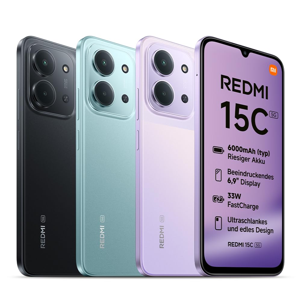 XIAOMI Redmi 15C 5G Smartphone 4+256GB, Unlocked, Mobile Phone with Android, 6.9" 120Hz Display, MediaTek Dimensity 6300 Processor 6nm Octa-Core, 50MP AI Dual Camera, 6000mAh, Twilight Purple - MZB0M9NEU