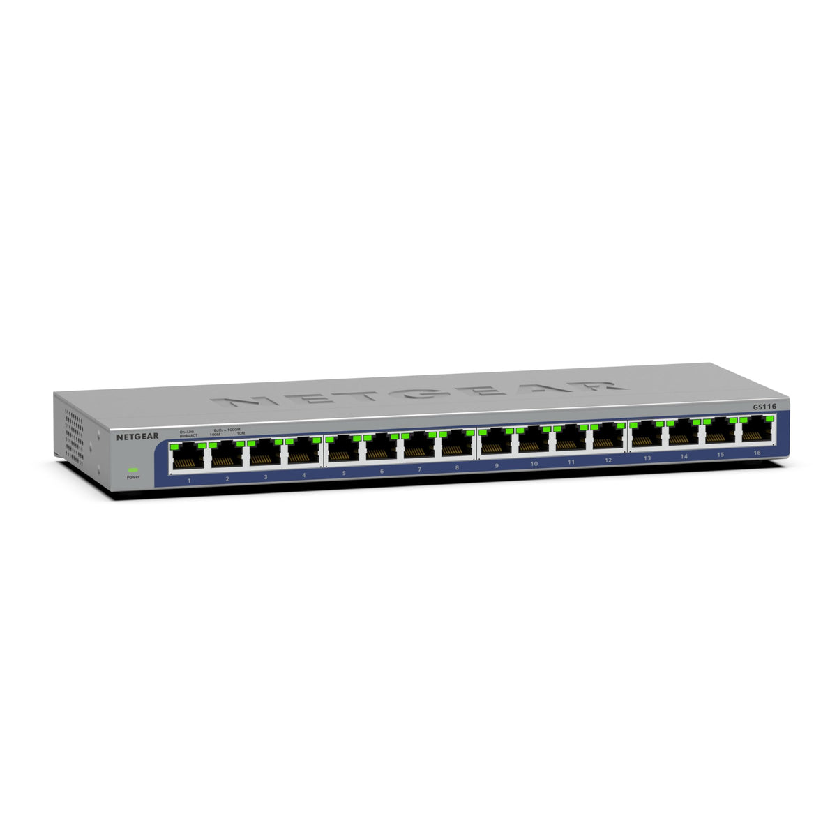 NETGEAR Switch Ethernet Gigabit cu 16 porturi (GS116): Montare pe birou sau pe perete și garanție limitată pe întreaga durată de utilizare - GS116-300EUS