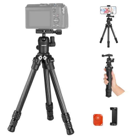 NEEWER TP09 Carbon Fiber Mini Tripod, 20" Table Tripod with 360° Ball Head, Phone Holder, Remote Control, Lightweight Compact Travel Tripod for DSLR Camera Video Camcorder, Phone, Max. Load 11lbs