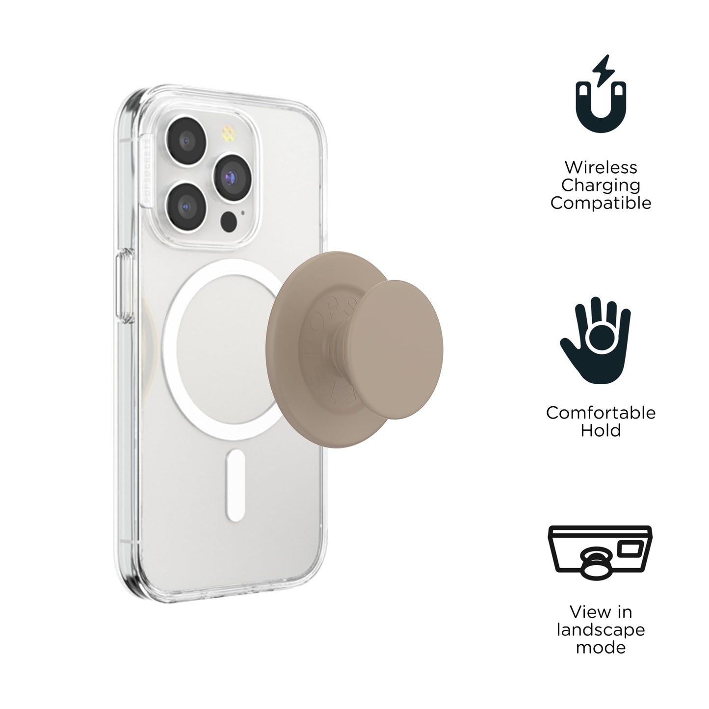 PopSockets Mobile Phone Grip for MagSafe, Magnetic Holder, Mobile Phone Stand, Brown - Soft Touch Latte - 807491