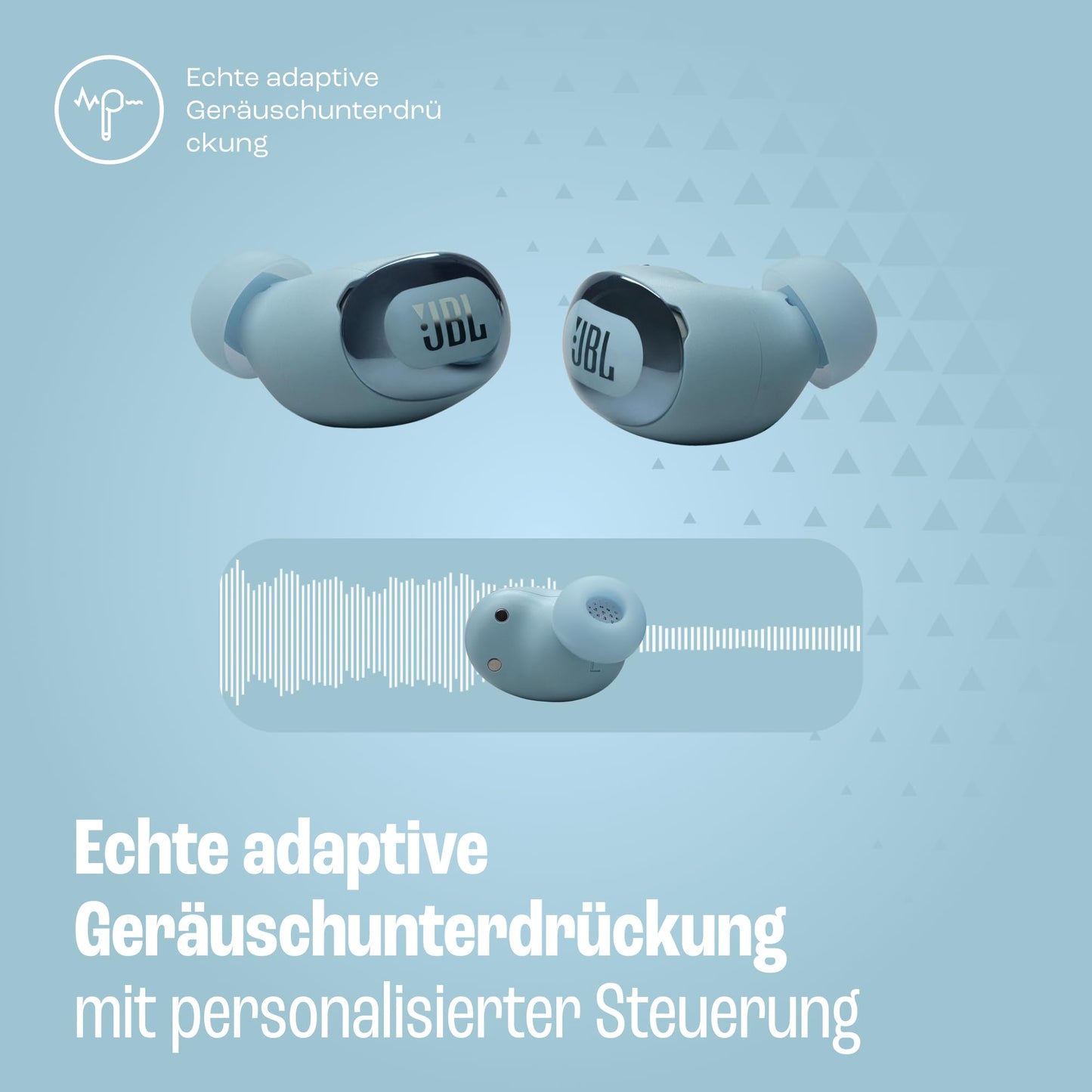 JBL Live Buds 3, wireless earbud headphones with Bluetooth, 40 hours of battery life, True Adaptive Noise Canceling and high-resolution JBL Signature Sound, IP55 waterproof, blue - JBLLIVEBUDS3BLU