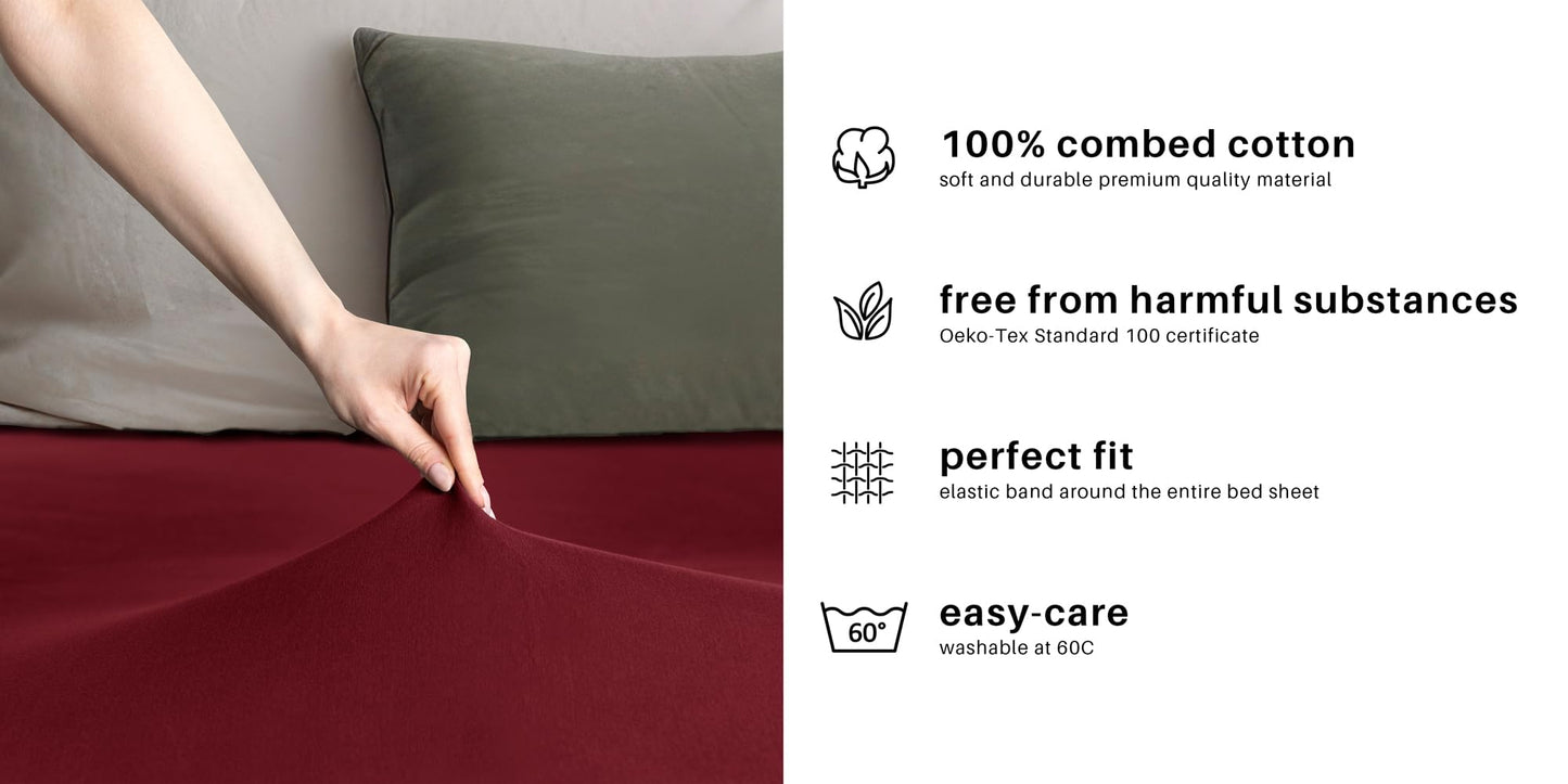 DecoKing fitted sheet 200x220 220x240 cm 100% combed cotton Bordeaux fitted sheets Jersey box spring bed Amber 200 x 220 220 x 240