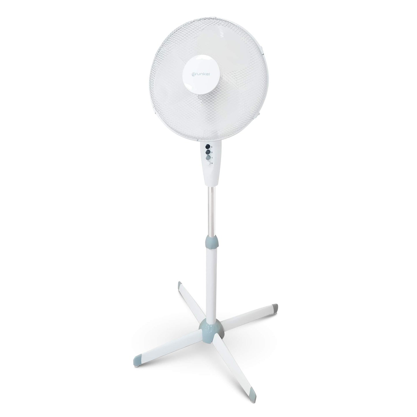 Grunkel - 16" pedestal fan with 3 speed levels and height adjustment - FAN-G165X - leaf base with 62 cm diameter and 3 semi-transparent blades - 50 W - white - FAN-165XNG