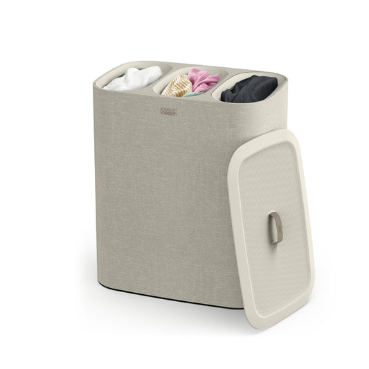 Joseph Joseph Tota - Trio 90 liter laundry basket with lid, 3 removable laundry bags with handles, ecru beige - 50021