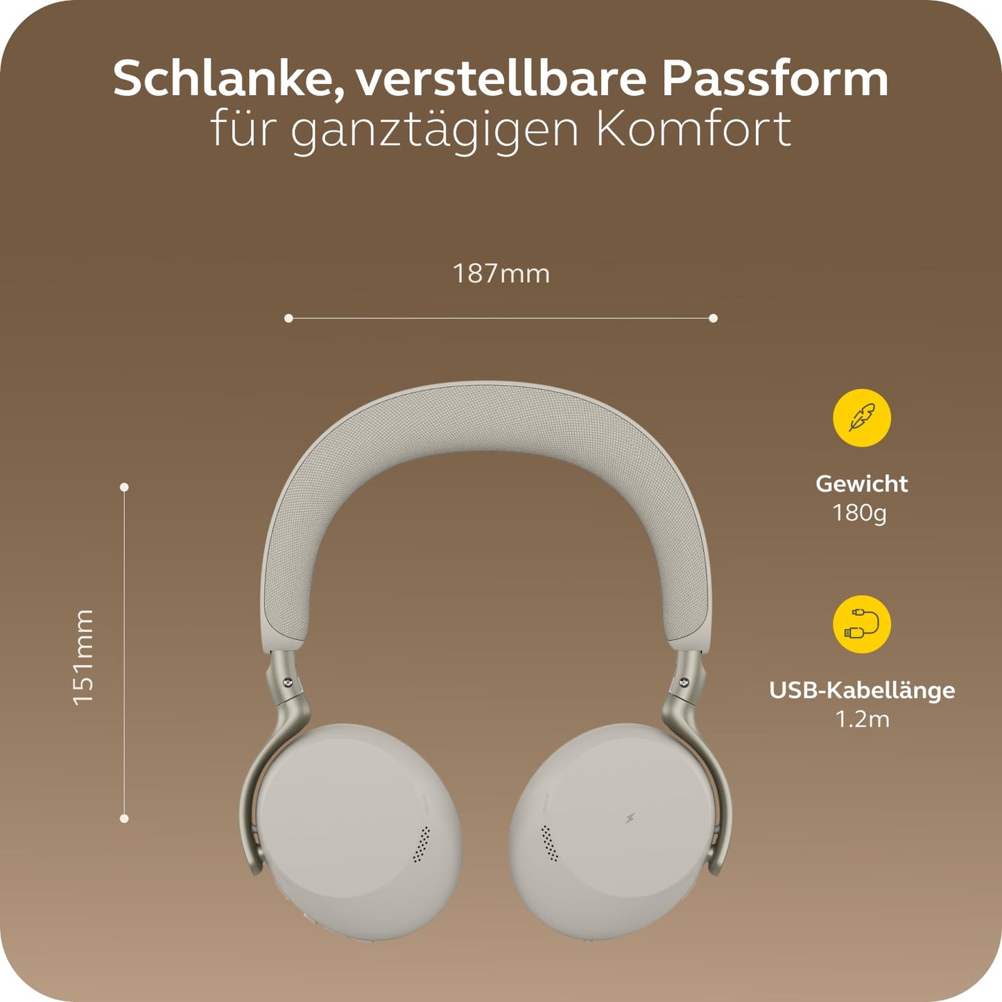 Jabra Evolve3 75 on-ear Bluetooth headset wireless with microphone for office, USB-C, AI voice call, advanced active noise cancellation, 22h battery, for online meeting apps, warm gray - 37599-989-898