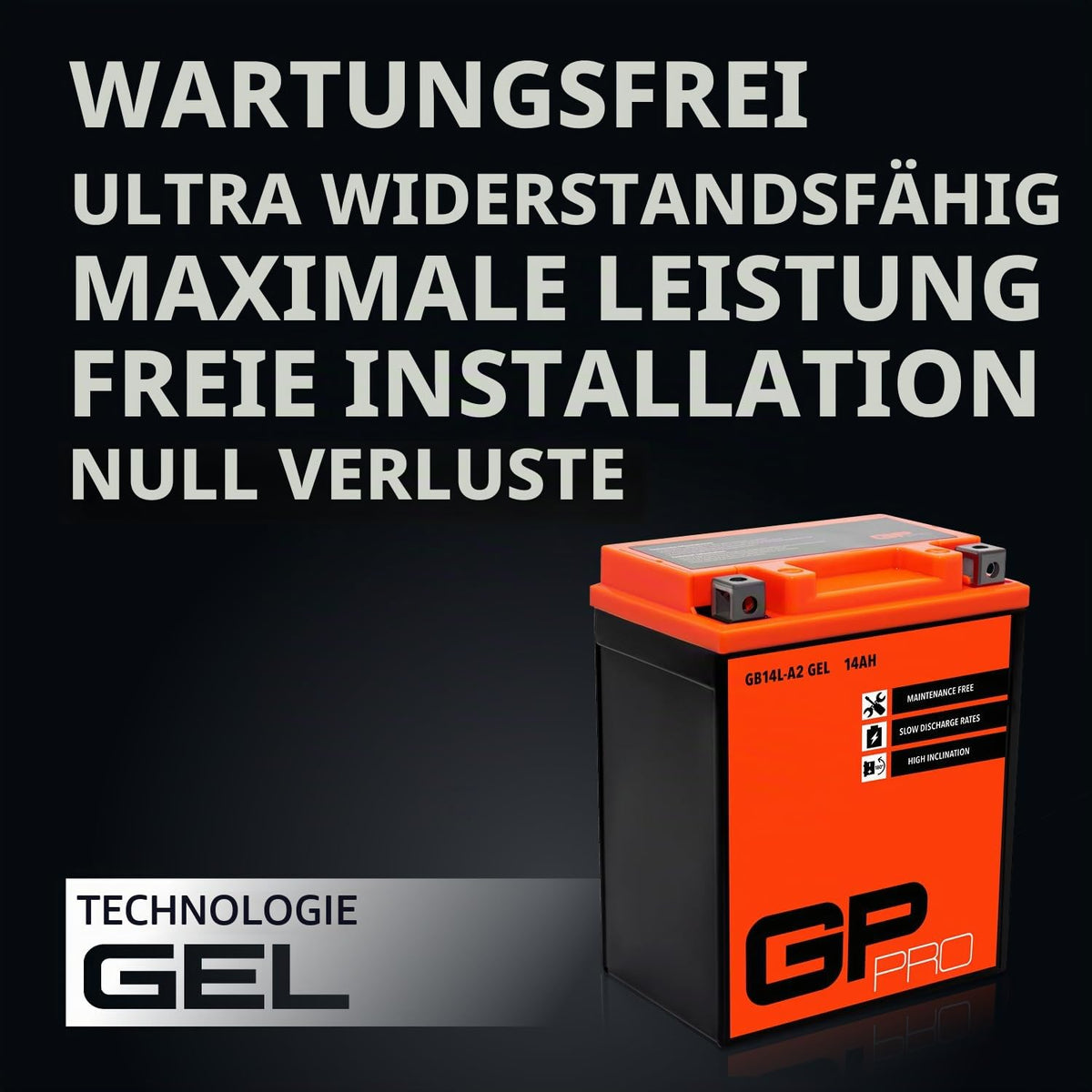 GP-PRO gel battery GB14L-A2 maintenance-free compatible with Piaggio X9 500 - GP-009