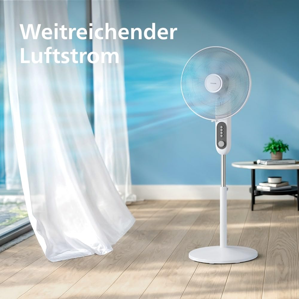 Philips Stand Fan Series 1000 - Powerful & Quiet, 38 dB, Height Adjustable, Tiltable, Oscillation, Timer, White (CX1220/00)