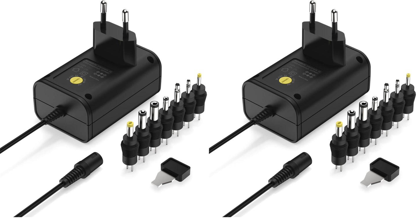 ANSMANN APS 1000 power supply 12V - power plug up to max. 1000mA (with 7 universal adapter plugs) power adapter for powering many small electrical devices adjustable from 3-12 volts (pack of 2) - 1201-0023