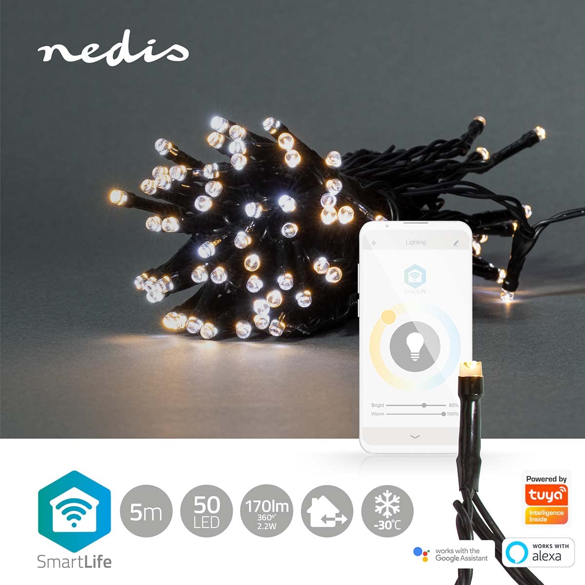 Nedis SmartLife Decorative LED Wi-Fi Android™ / IOS, 5 m, Warm to Cool White - WIFILX02W50