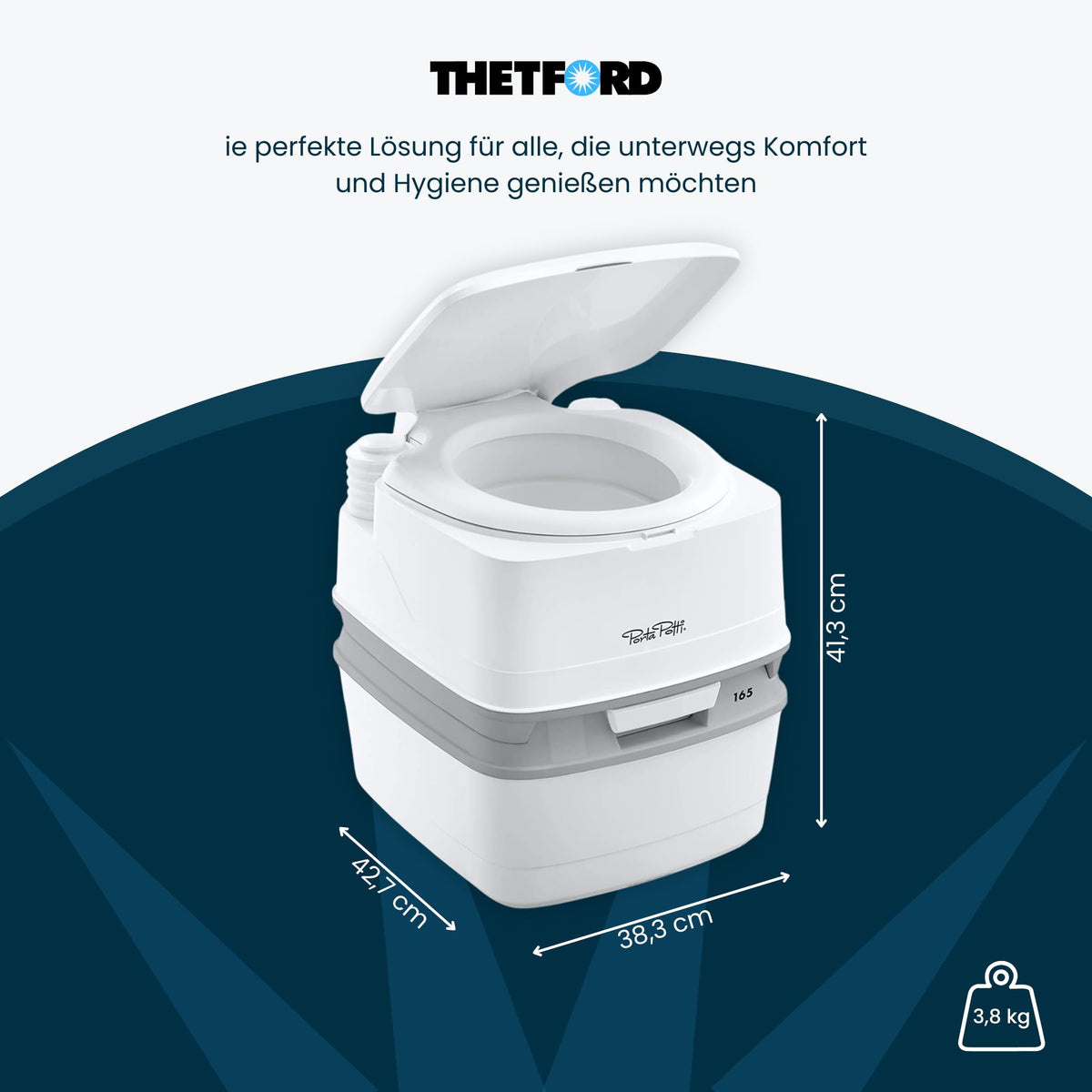 Thetford Porta Potty, toaletă portabilă, camping/caravane/motorhome, ușoară și ușor de curățat, 38.3 x 41.3 x 42.7 cm - 091081397