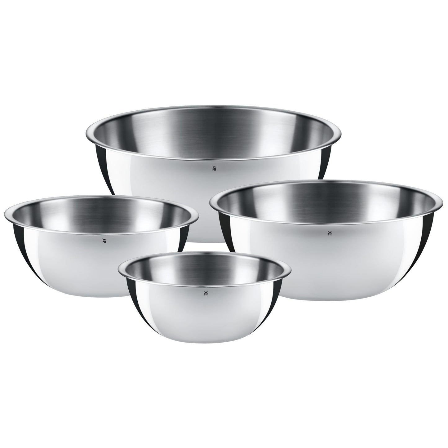 WMF Gourmet bowl set 4 pieces, stainless steel bowls for the kitchen 0.75l - 2.75l, stainless steel mixing bowl, salad bowl, serving bowl, Cromargan, stackable - 645709990