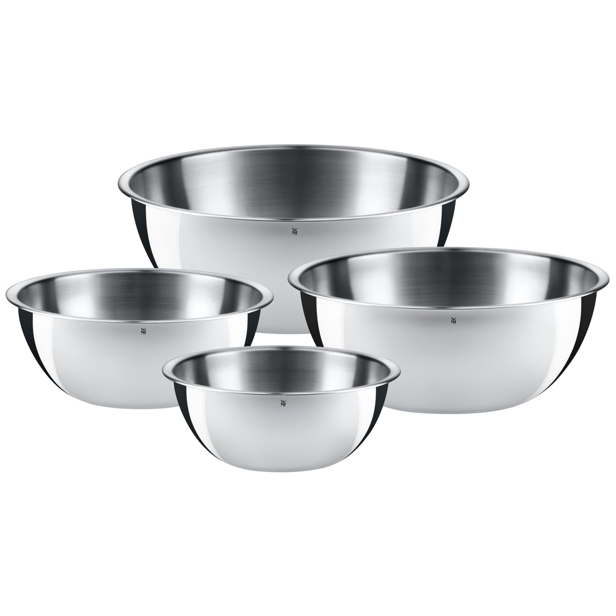 WMF Gourmet bowl set 4 pieces, stainless steel bowls for the kitchen 0.75l - 2.75l, stainless steel mixing bowl, salad bowl, serving bowl, Cromargan, stackable - 645709990