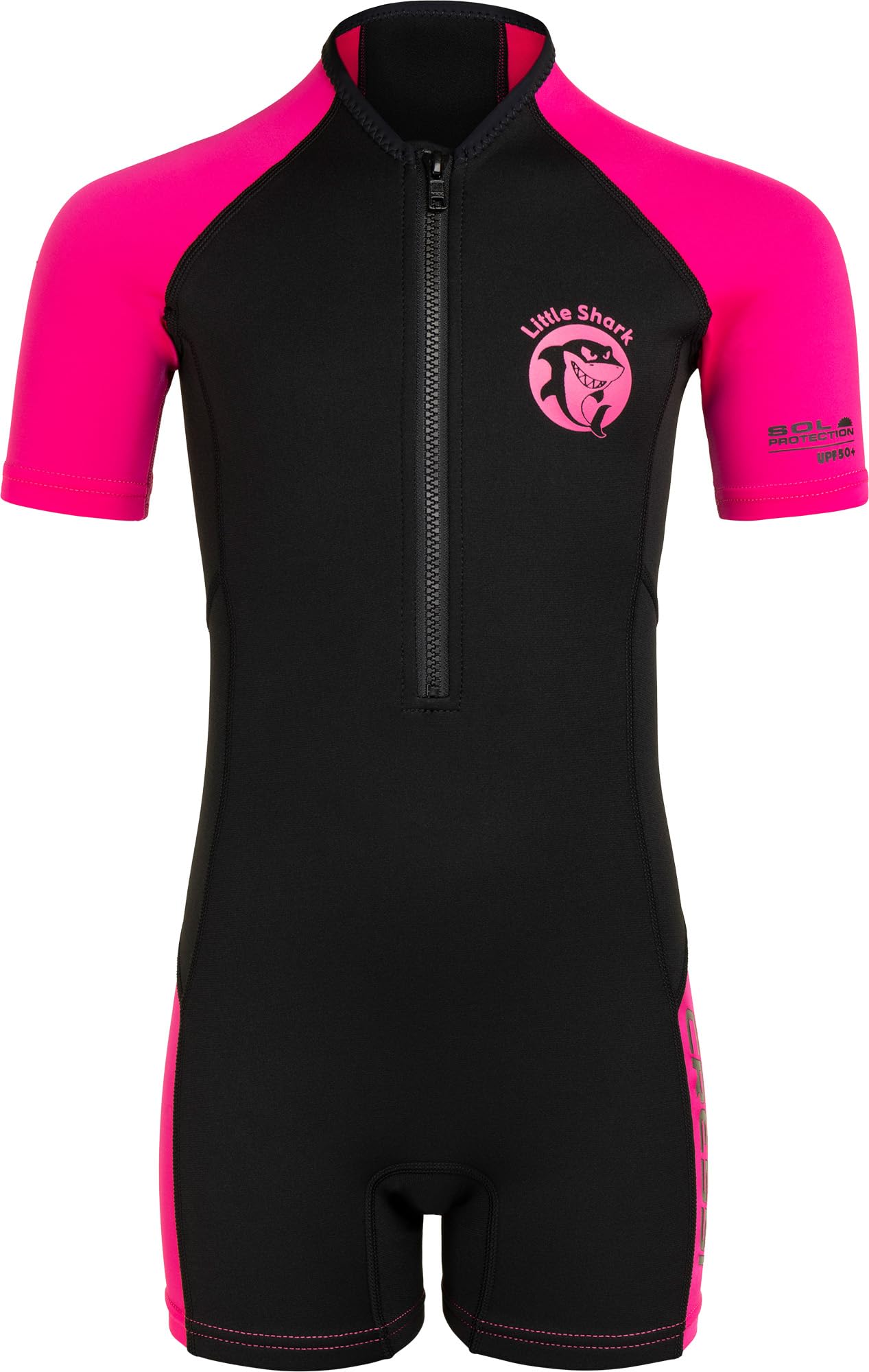Cressi Shorty 2mm children's wetsuit - children's swimming suit with UV, cold protection, jellyfish protection - swimming suit for girls and boys - black/pink - 7/8 years - DG003105
