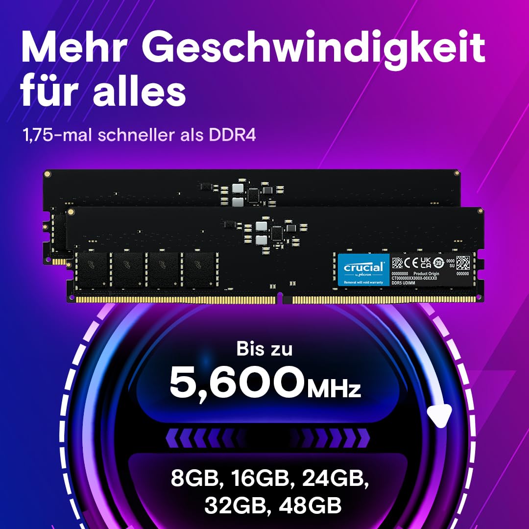 Crucial RAM 8GB DDR5 5200MHz (or 4800MHz) Desktop Memory CT8G52C42U5