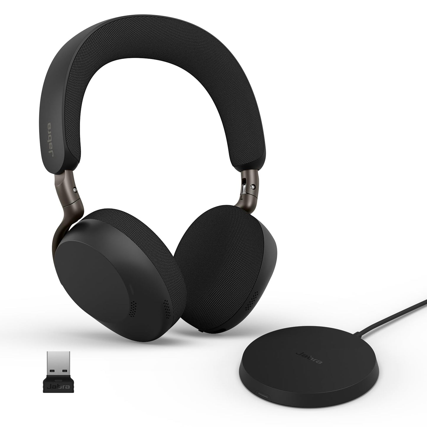 Jabra Evolve3 75 on-ear Bluetooth headset wireless with microphone & charging station for office, USB-A, AI voice call, extended ANC, 22h battery, for online meeting apps, black - 37599-989-989